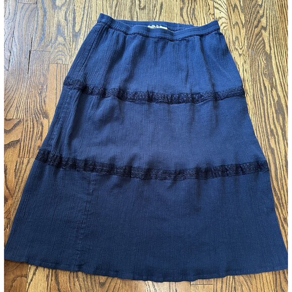 Cathy Daniels 100% Cotton Midi Skirt Sz L Tiered Blue Pull-on Hippie Cottagecore - Picture 1 of 7